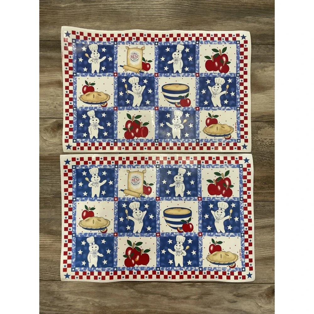 VTG PILLSBURY dough Boy Vinyl Placemats Red White Blue Pie American Apple-Qty 2